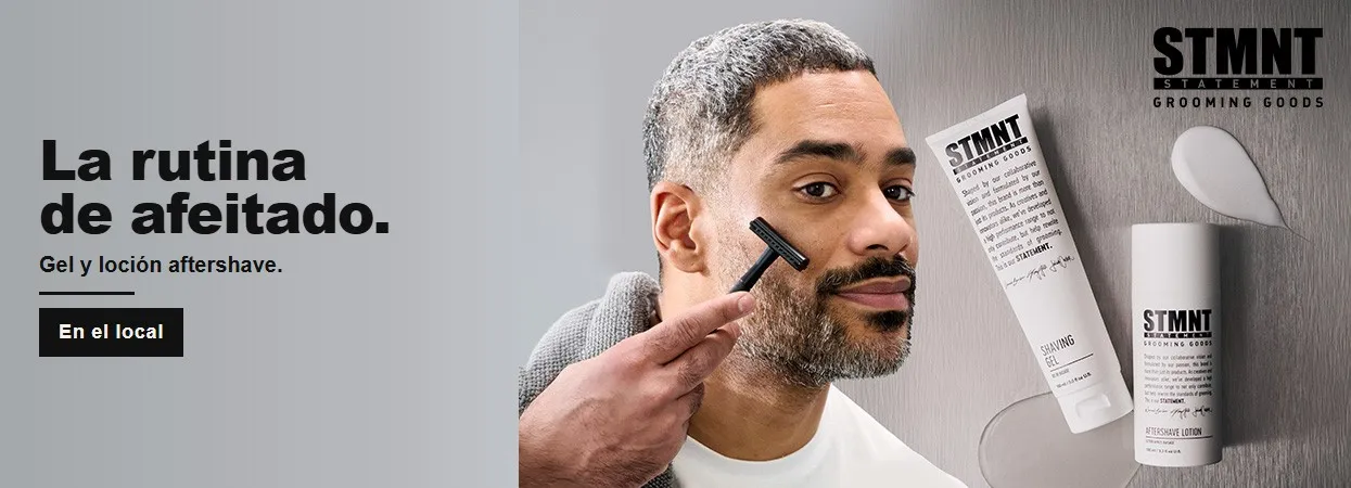 La rutina de afeitado. Gel y loción aftershave STMNT. Foto de campaña. La persona no trabaja en Ikaro.